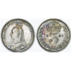 Great Britain. Queen Victoria (1837-1901) Silver 3 Pence 1890. AU, toned.