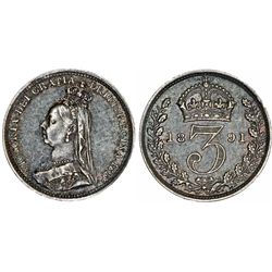 Great Britain. Queen Victoria (1837-1901) Silver 3 Pence 1890. AU, toned