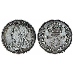 Great Britain. Queen Victoria (1837-1901) Silver Jubilee 3 Pence 1897. AU, toned.