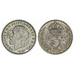 Great Britain. King George V (1911-1935) Silver 3 Pence 1921. AU, better date.