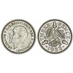 Great Britain. King George V (1911-1935) Silver 3 Pence 1933. UNC