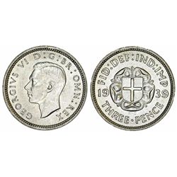 Great Britain. King George VI (1937-1952) Silver 3 Pence 1939. UNC