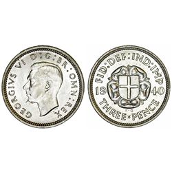 Great Britain. King George VI (1937-1952) Silver 3 Pence 1940. UNC