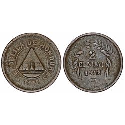 Honduras. Republic. AE 2 Centavos 1912. Fine, Scarce