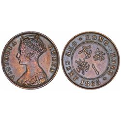 Hong Kong. Queen Victoria. AE 1 Cent 1865. XF.