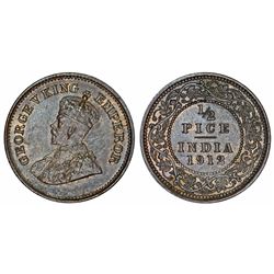 India. king George V (1910-1936) AE Rare 1/2 Pice 1912C. Choice UNC