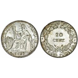 Indo-China. Colony Silver 20 Cents 1937. XF