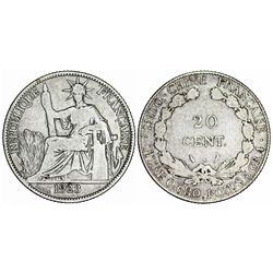 Indo-China. Colony Silver 20 Cents 1924 A. VF. Scarce!