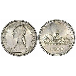 Italy. Republic. Beautiful Silver 500 Lire 1959 R. AU, lightly toned