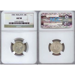 Malaya & Borneo. King George VI. AR 10 Cent 1941. NGC AU58