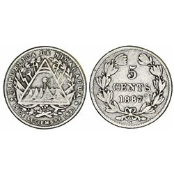 Nicaragua. Republic. Silver 5 Centavos 1887. AVF