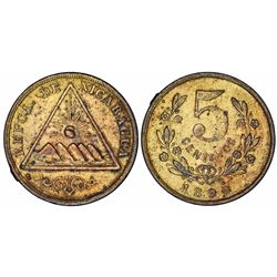 Nicaragua. Republic. AE 5 Centavos 1899 H. Choice XF