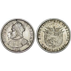 Republic of Panama. Silver 10 Centimos 1904, XF, toned