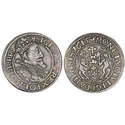 Poland. City of Danzig. Sigismund III (1587-1632). Silver 1/4 Taler 1615. Choice VF. Scarce