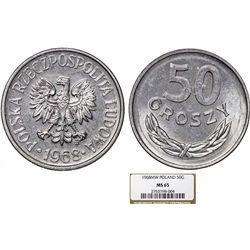 Poland. PRL (1945-1989) RARE Aluminium 50 Groszy 1968 MW. NGC MS65.