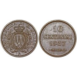 San Marino. AE 10 Centisimi 1937R. AU