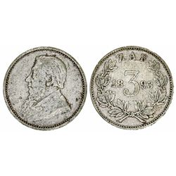 South Africa. Z.A.R. Silver 3 Pence 1893. Nice VF, scarce.