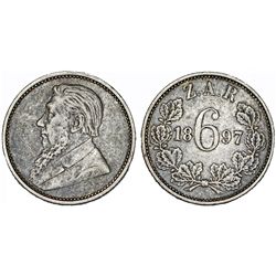 South Africa. Z.A.R. Silver 6 Pence 1897. Nice VF, scarce.