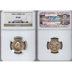 South Africa. Silver 5 Cents 1964. NGC PF64
