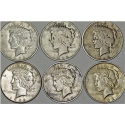 USA. AR Dollar "Peace" 1922. Lot of  6 Pieces.
