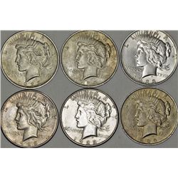 USA. AR Dollar "Peace" 1923. Lot of  6 Pieces.