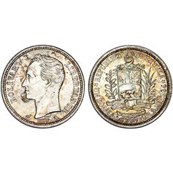 Venezuela. Republic. AR 1 Bolivar 1960. BU, toned