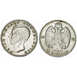 Yugoslavia. Silver  20 Dinara 1938. XF/AU
