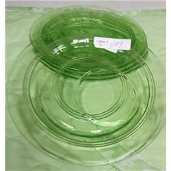 4 green depression glass - sherbet plates