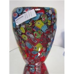 Murano Glass - vase - red backing millefiori