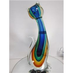 Murano Glass - cat in colors of gold green and blue