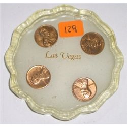 Las Vegas Penny Coaster with 4 MINT Pennies including 78D, 83D, 84D & 84D!!