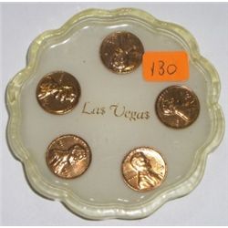 Las Vegas Penny Coaster with 5 MINT Pennies including 66P, 71S, 73D, 74D & 75D!!