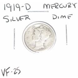 1919-D Mercury Silver Dime *KEY DATE-VERY FINE-25*!!