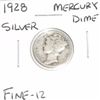 Image 1 : 1928 Mercury Silver Dime *FINE-12 GRADE - NICE COIN*!!