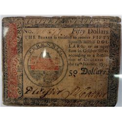 A 1779  $50  Colonial currency  G/VG.  A Very scarce piece