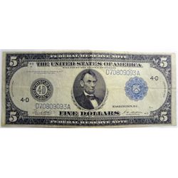 1914  blue seal $5 FRN  VF