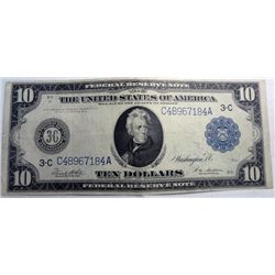 1914  blue seal $10 FRN  VF/XF