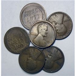 6 1914S Lincoln pennys   3G  2 VG  1 Fine