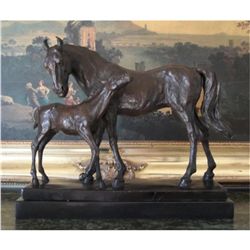Brilliant Bronze Sculpture Equestrian Horse Mare & F