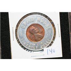 1972-D David Moore for 124th District Judge campaign medal w/penny