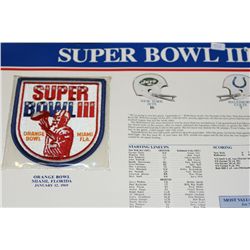 1969 NFL Super Bowl III (3) Iron on Patch, New York Jets Vs. Baltimore Colts in Miami FL