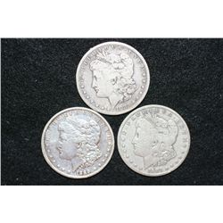 1885-S, 1889 & 1901-O Silver Morgan $1, lot of 3