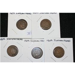 1905 Indian Head Penny, lot of 5