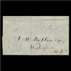 1852 Waterford MA Stampless Cover SCARCE (STM-2026)