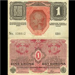 1919 Austria 1 Krone German Occ Hi Grade WW1 (CUR-06120)