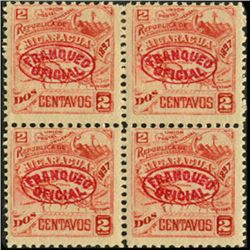 1896 Nicaragua 2c Official Block of 4 (STM-0403)