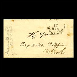 1840s NY Stampless Cover SCARCE (STM-2027)
