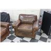 Image 2 : BROWN LEATHER 3 SEAT SOFA AND SIDE CHAIR