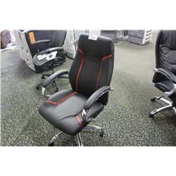 BLACK LEATHER WITH RED TRIM EXECUTIVE CHAIR