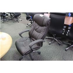 BROWN OVERSTUFFED LEATHER EXECUTIVE CHAIR